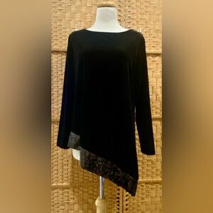 Chico's Travelers Collection Black  Velvet Sequin Asymmetric Tunic Top Sz MP $99